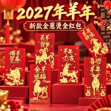 🔥臺灣出貨🔥2027羊年紅包 新款紅包 金蔥浮雕燙金紅包 創意紅包 卡通生肖紅包 羊春節紅包 新年通用利是封