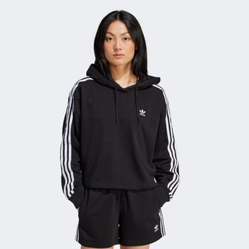 adidas 愛迪達 上衣 女款 長袖上衣 帽T 運動 三葉草 亞規 3S SHORT HOODIE 黑 IU2424