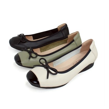 【Robinlo】低跟娃娃鞋  娃娃鞋 (Nuna 微甜小香風真皮拼接蝴蝶結 )時尚綠/法式黑/香草白