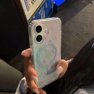 iphone手機殼.粉藍邊星星適用于蘋果15手機殼12/13/14Pro卡通Iphone16/Ins風15
