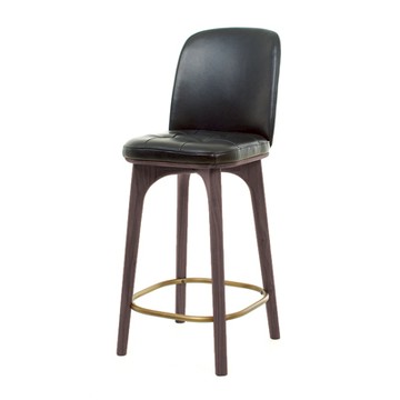 Utility 高背中島椅（深棕橡木、黑皮革）