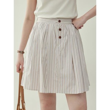「北島AMUU」法式復古寬松高腰條紋短裙女夏季新款a字紐扣半身裙