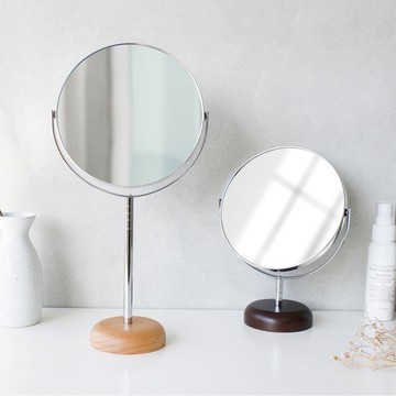 桌上鏡 Acoustic Aluminium Stand Mirror With Wood Base 6inch 檯燈鏡 日本製造