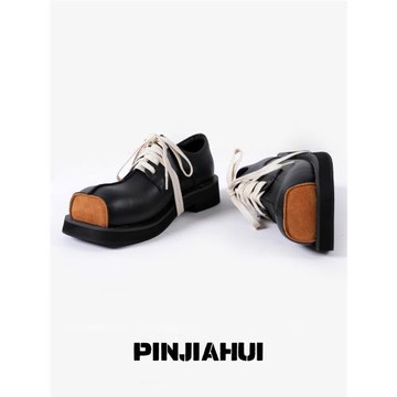 獨特設計厚底小皮鞋女2026英倫風小眾真皮大頭單鞋復古方頭德比鞋