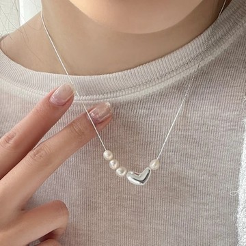 【Emi艾迷】韓系美好愛心天然珍珠鎖骨鍊項鍊