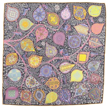 【日本直送】愛馬仕 HERMES Gavroche 45 絲巾 L'Arbre de Vie 生命之樹 絲綢 黑/多色 女仕【二手】