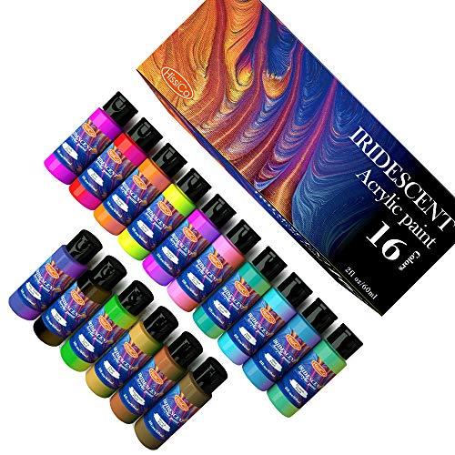 Iridescent Acrylic Paint, Set of 16 Chameleon Colors 60ml OZ Bottles, Hig