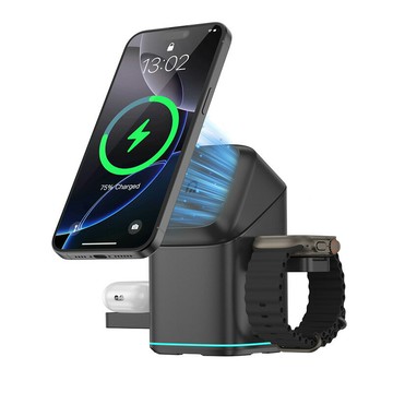 Magsafe磁吸三合一無線充電器手機快充15W支架電動旋轉桌面充電站【北歐家居生活】