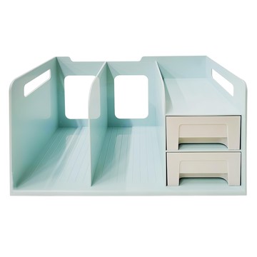 FAmILyLIFE 生活 桌面文件文具收納書架 附筆筒  粉藍色  1組