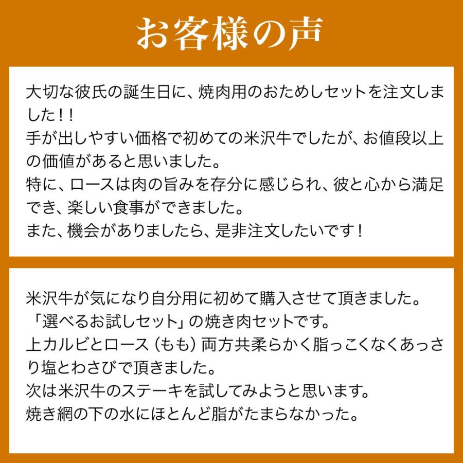 送料無料 お試し 米沢牛 焼肉用 お試しセット 冷凍便