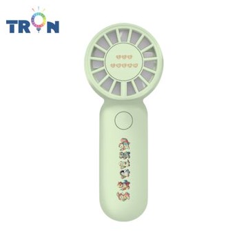TRON 迷你手持風扇 綠色 動物冰淇淋 三檔風速 防丟掛繩 充電風扇