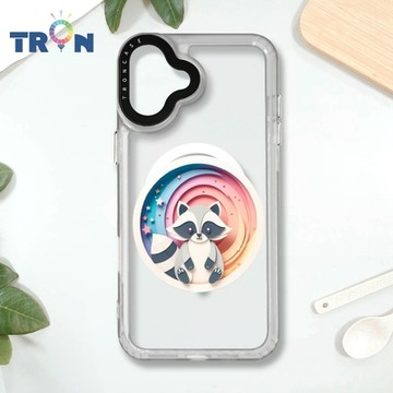 TRON IPHONE 16 PLUS 可愛紙雕浣熊 MAGSAFE 磁吸 防摔 太空殼 透白 手機殼