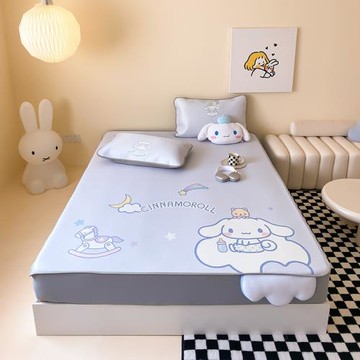 2025夏季新款高端卡通三麗歐數碼印花冰絲涼席三件套異形床笠款席