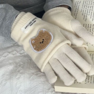 免運🔥小熊可愛貓咪兩用馬甲分指韓版ins針織手套抗寒保暖騎車防凍學生防滑 防風 防水手套 防寒手套 騎車手套 加絨加厚