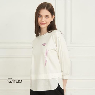 【Qiruo 奇若】秋冬專櫃白色上衣2026A 英文刺繡