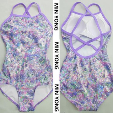 (免運)名泳紫蝴蝶低開叉保守包臀專業泳衣女三角連體游泳衣競速自帶胸墊