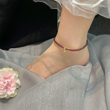 【曜靈水晶】天然水晶 水晶腳鏈 石榴石 原創設計 ins小眾精緻石榴石 鈴鐺腳鏈