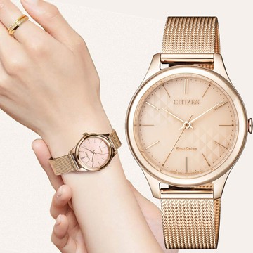 CITIZEN 星辰 菱格紋米蘭帶女錶-玫瑰金/32mm EM0503-83X