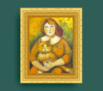 布面油畫原創女人與貓家居暖牆裝飾