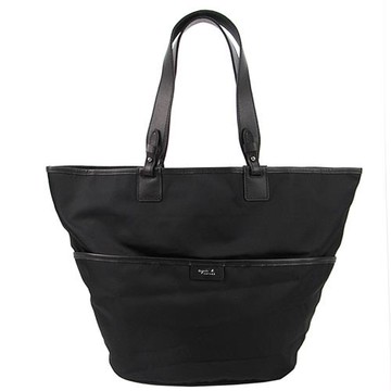 agnes b.燙金皮標桶型肩背包(黑)