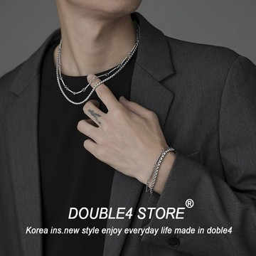 【DOUBLE4】韓國 竹節麻花 雙項鍊 韓系項鍊 蹦迪 穿搭 男項鍊 手鍊 鋼項鍊 男女 鋼手鍊 鈦鋼【C51】
