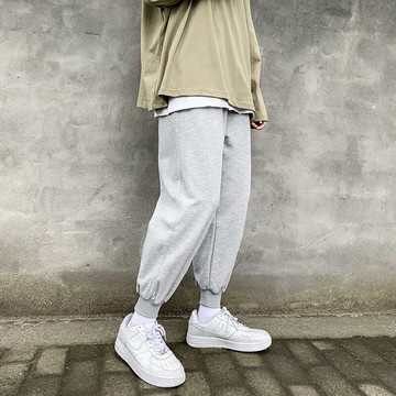 運動束腳衛褲男韓版潮流百搭夏季薄款學生寬松直筒闊腿休閑九分褲
