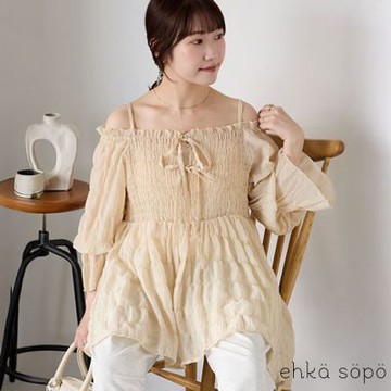 〚ehka sopo〛2WAY兩穿法露肩吊帶裙擺造型上衣