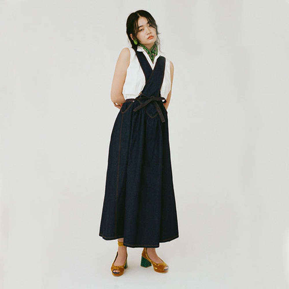 【77CIRCA 聯名 春夏新款】Dickies女款丹寧藍牛仔吊帶裙|DK009151BL8