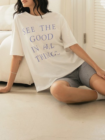 純棉字母印花時髦寬版上衣