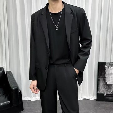 高級感冰絲長袖西裝男士外套輕熟風短袖休閑小西服夏季薄款單西潮