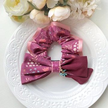 大人氣質棉布蝴蝶結髮圈大腸圈-莓紅色