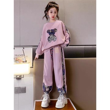 女童秋裝套裝2025新款洋氣兒童中大童卡通衛衣休閑衛褲運動兩件套
