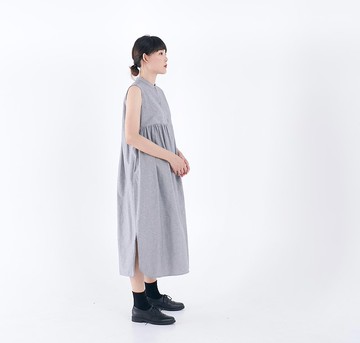 國字領削肩連衣裙 - 灰色