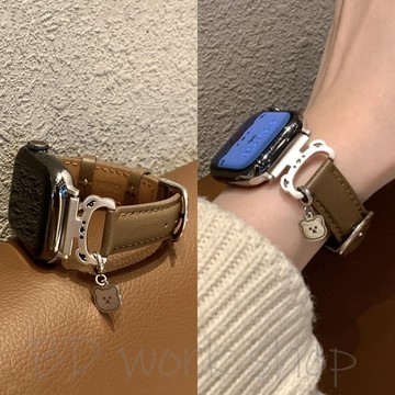 【小熊掛飾】小熊扣真皮錶帶 apple watch s11 錶帶 iwatch10 蘋果錶帶 9 8 7 6蘋果手錶錶帶