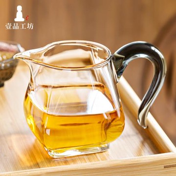 一品工坊公道杯玻璃高端側把功道泡茶杯日式茶具網紅分茶器帶茶濾