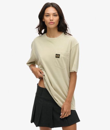 Superdry Women's Oversized Contrast Stitch Pocket T-shirt Beige Size: Xxl