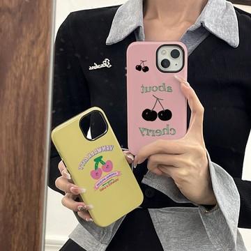 ins小衆櫻桃結適用蘋果15pro手機殼iphone16菲林二閤一13硬12女14