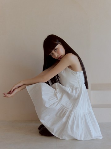 小抓褶美背蛋糕細肩短洋