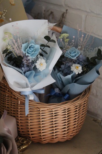 【淺藍色系永生玫瑰花束】生日送禮/祝賀花禮/永生花