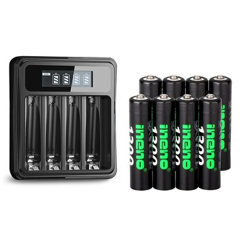 iNeno 1.5V鋰電池1300mWh 4號8入 搭配液晶顯示鋰電池充電器
