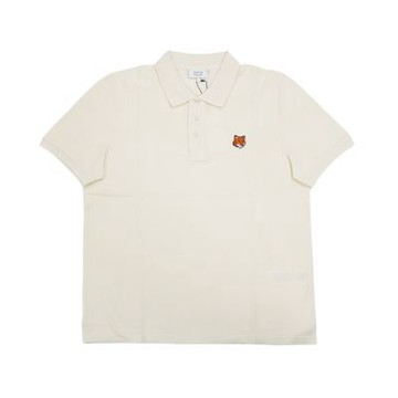Maison Kitsune 狐狸刺繡logo男生短袖Polo上衣(米色)
