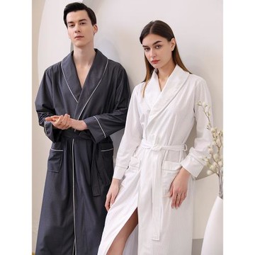 吸水速干春夏薄款長袖情侶浴袍女加長款大碼浴衣男士睡袍緞面睡衣