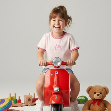 FILA KIDS 女童短袖童趣復古機車印花T恤-粉紅 5TEA-4444-PK
