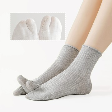NicoFun 愛訂做 3雙  3D立體 二指襪 分趾襪 中筒襪 薄紗 吸濕透氣 消臭 抗菌襪 棉 女襪 22-25cm