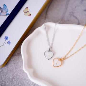 迷你愛心 壓花雛菊 白色亮粉 項鍊 N-41