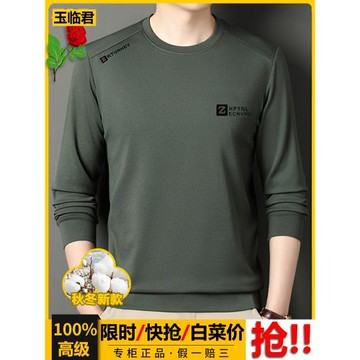 男士秋裝上衣新款中年長袖t恤純棉寬松體恤圓領打底衫衛衣爸爸裝