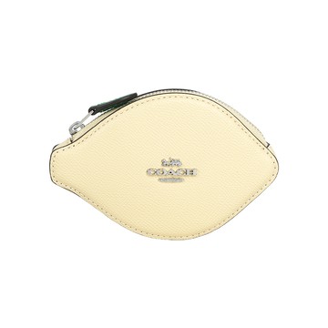 COACH 銀字Logo 防刮皮革檸檬造型拉鍊零錢包(月光黃) CAN30 SVZ3
