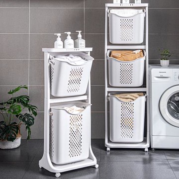 Mr.box  升級加大款-無印風雙向三層髒衣分類收納籃-附輪(特大籃+大籃+大籃)