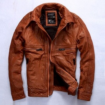 現貨+預購 真皮皮衣 男外套-修身短款羊皮翻領男機車夾克2色72ae41【獨家進口】【米蘭精品】