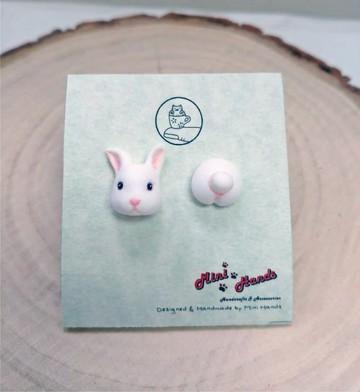 全手作 白色兔子 耳環